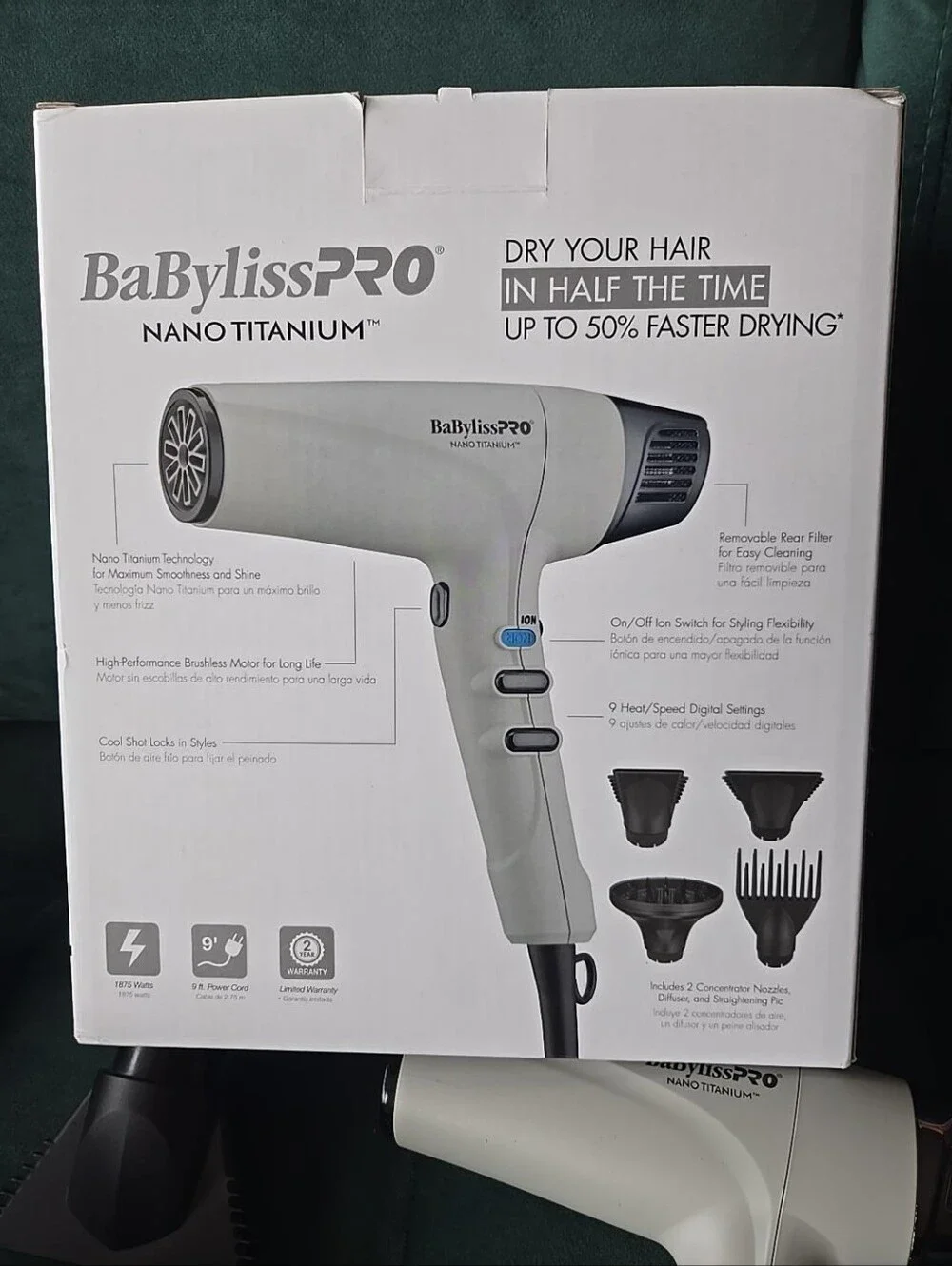 BaBylissPRO Nano Titanium Dual Ionic Hair Dryer Gray BNT9100GY Limited Edition